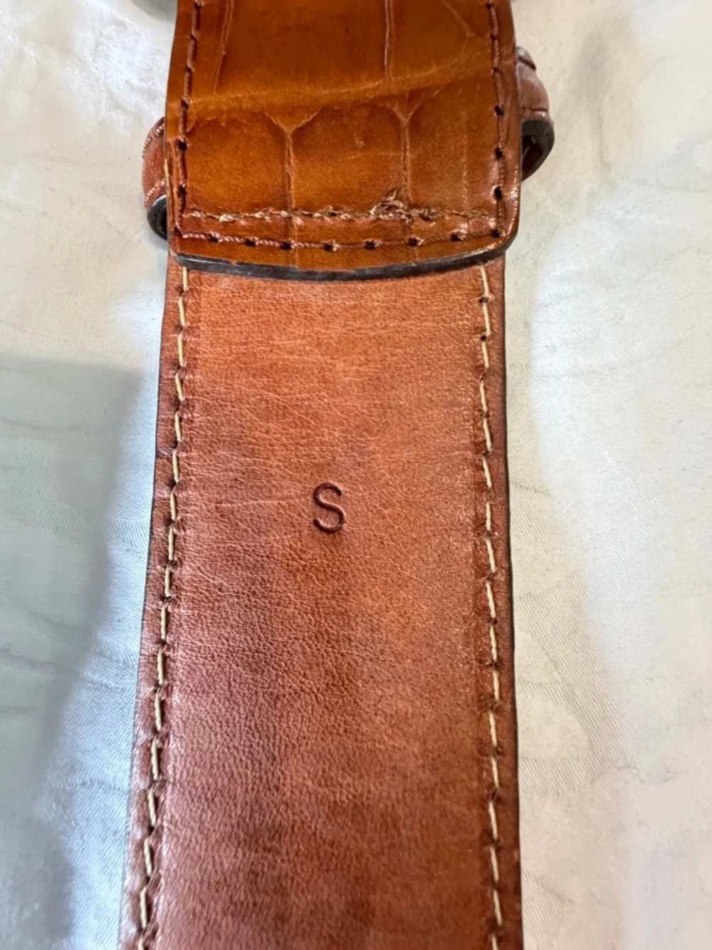 VTG Western Leather Belt LG Silver Engraved Buckle Croc Embossed Cowgirl Sz SM